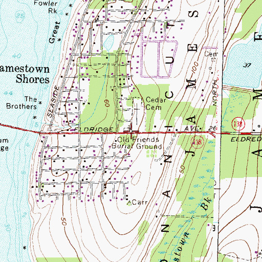Topographic Map of Friends Cemetery, RI