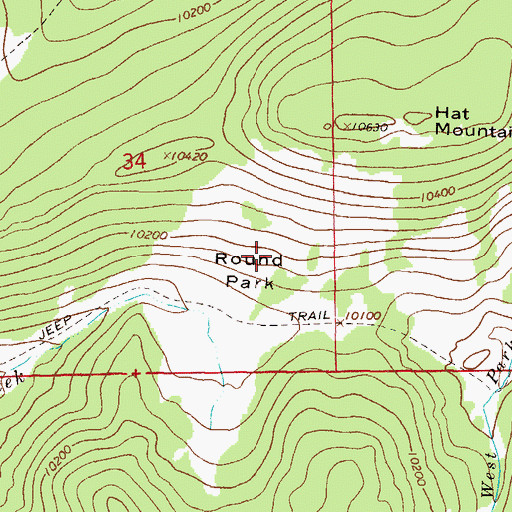 Topographic Map of Round Park, CO