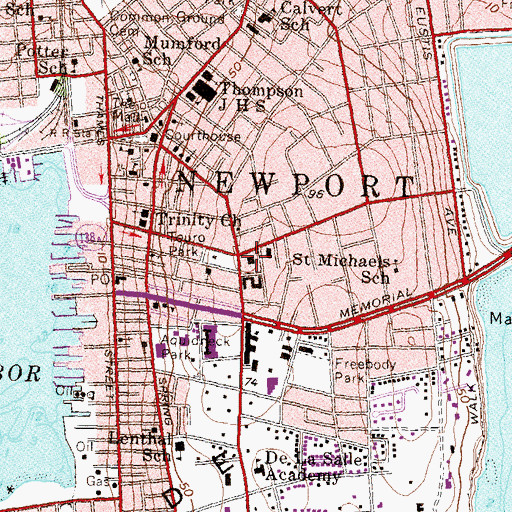 Topographic Map of Redwood Library and Athenaeum, RI