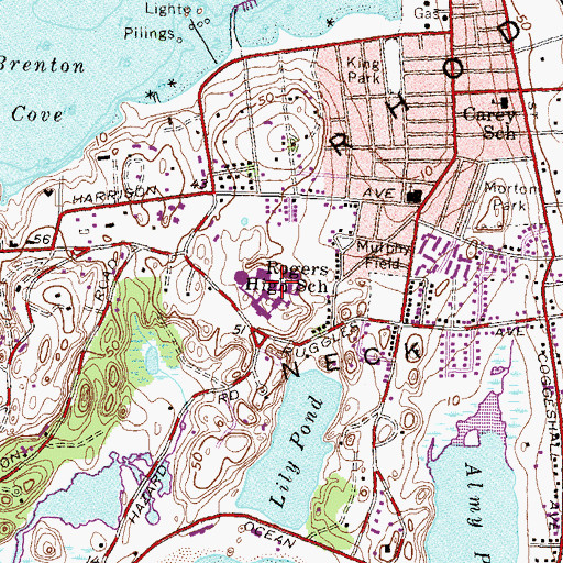 Topographic Map of Rogers High School, RI