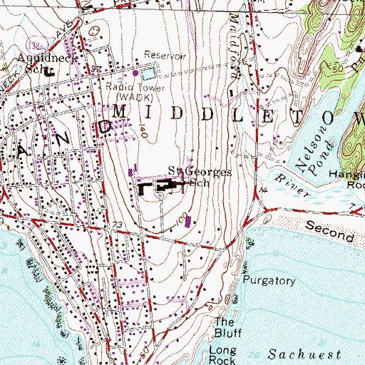 Topographic Map of Saing Georges School, RI