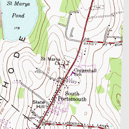Topographic Map of Saint Marys Church, RI