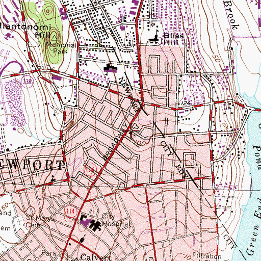 Topographic Map of Saint Peters Lutheran Church, RI