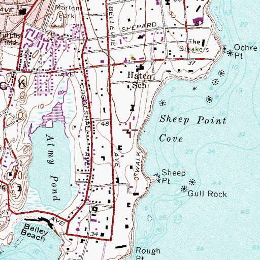 Topographic Map of The Astors Beechwood Mansion, RI