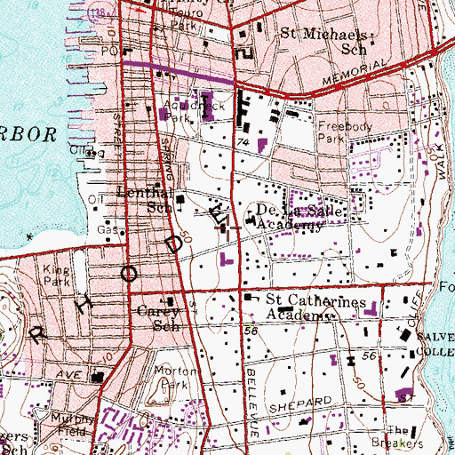 Topographic Map of The Elms Mansion, RI