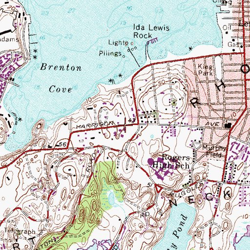 Topographic Map of William J Underwood School, RI