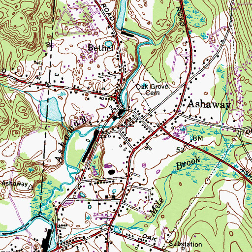 Topographic Map of Ashaway Free Library, RI