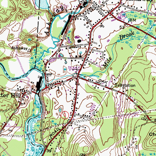 Topographic Map of Ashaway Post Office, RI