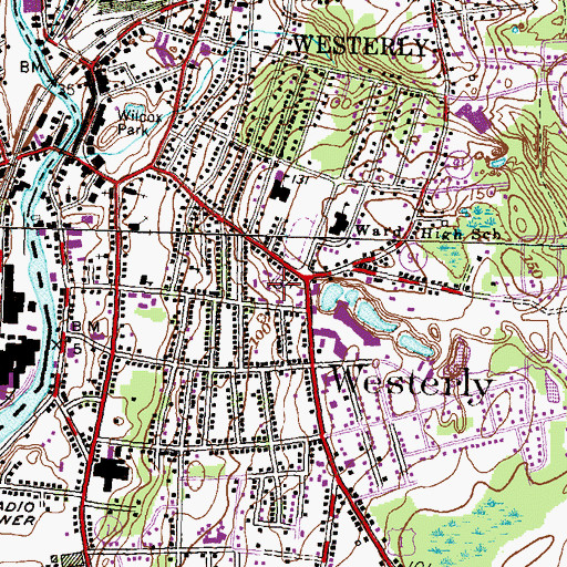 Topographic Map of Babcock Middle School, RI