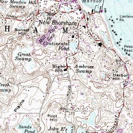 Topographic Map of Block Island School, RI
