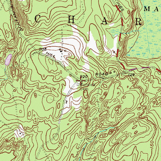 Topographic Map of Burdick Cemetery, RI