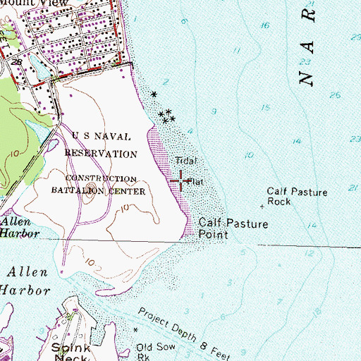 Topographic Map of Calf Pasture Point Beach, RI