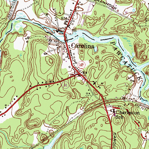 Topographic Map of Carolina Post Office, RI