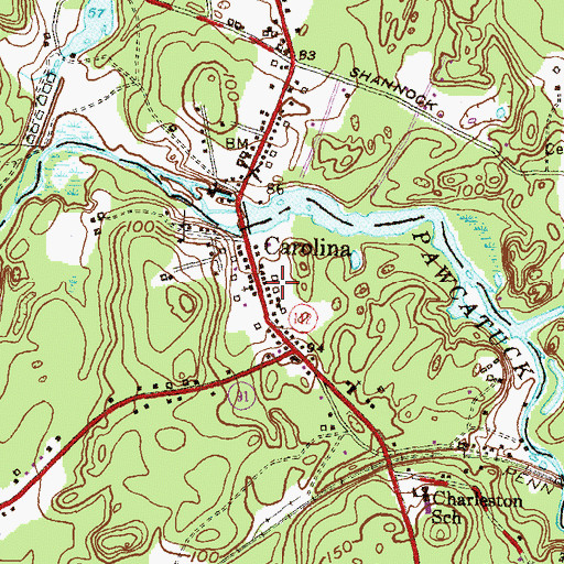 Topographic Map of Carolina Village Historic District, RI