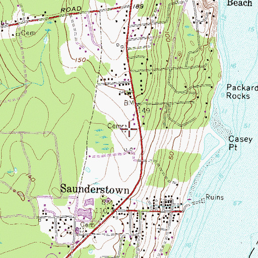 Topographic Map of Casey Cemetery, RI