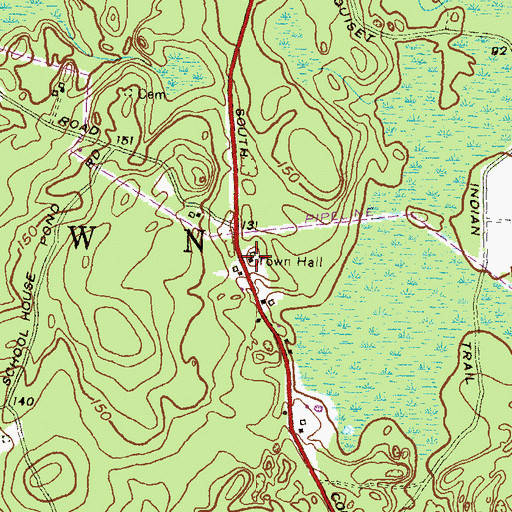 Topographic Map of Charlestown Town Hall, RI