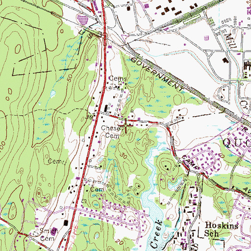 Topographic Map of Chase Cemetery, RI