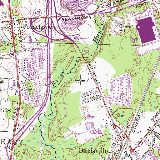 Topographic Map of Davis Cemetery, RI