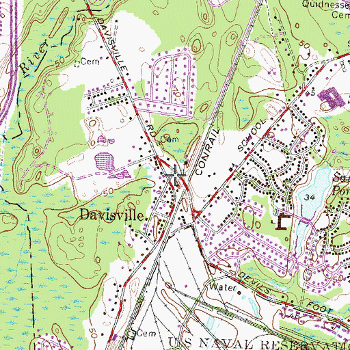 Topographic Map of Davis Mill (historical), RI