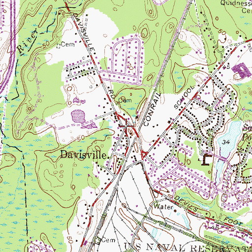 Topographic Map of Davisville Historic District, RI