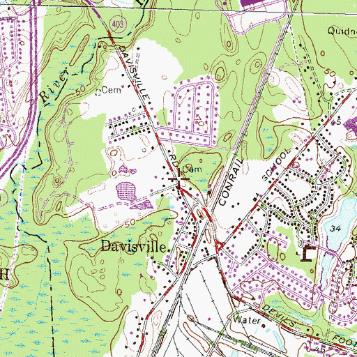 Topographic Map of Davisville Library, RI