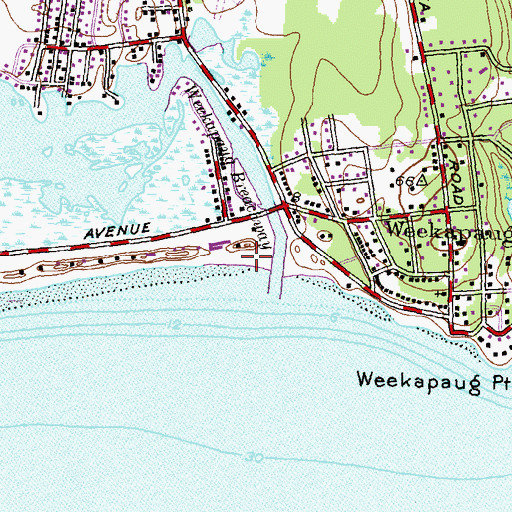 Topographic Map of Dunes Park Beach, RI
