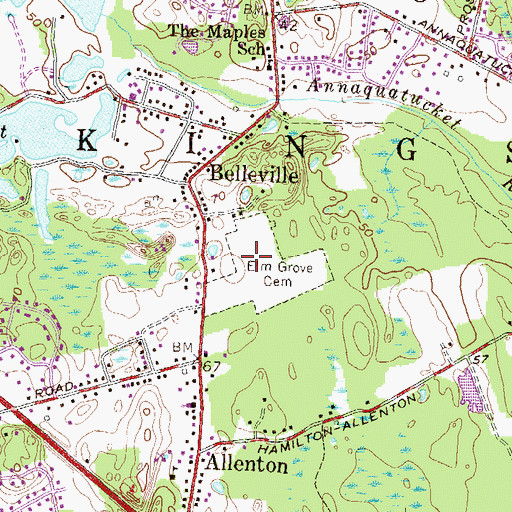 Topographic Map of Elm Grove Cemetery, RI