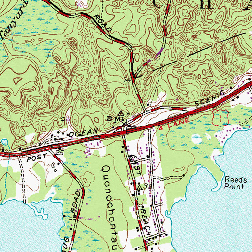 Topographic Map of First Baptist Church of Charlestown at Quonochontaug, RI
