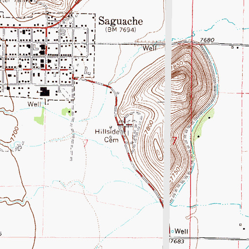Topographic Map of Hillside Cemetery, CO