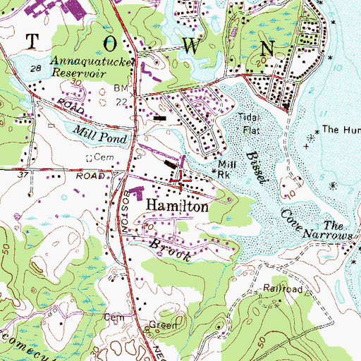 Topographic Map of Hamilton Mill Village Historic District, RI