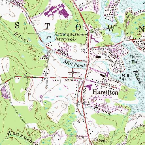 Topographic Map of Hiscox Cemetery, RI