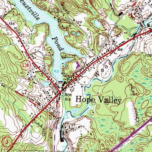 Topographic Map of Hope Valley Post Office, RI