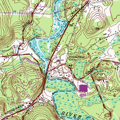 Topographic Map of Hopkinton Cemetery, RI