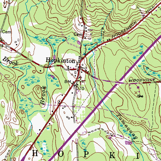 Topographic Map of Hopkinton Post Office, RI
