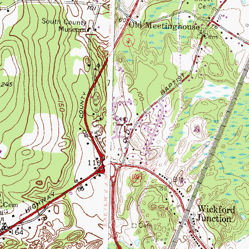 Topographic Map of Huling Cemetery, RI