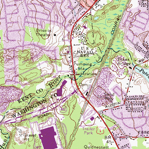 Topographic Map of Hunts River Bridge, RI