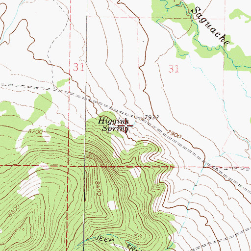 Topographic Map of Higgins Spring, CO