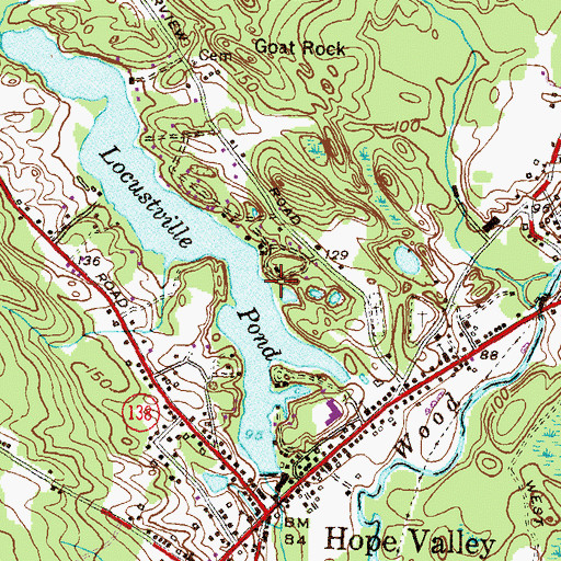 Topographic Map of Locustville Pond Public Fishing Area, RI