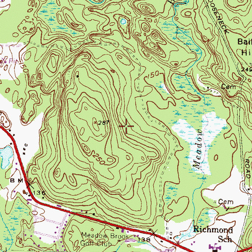Topographic Map of Meadow Brook Golf Club, RI