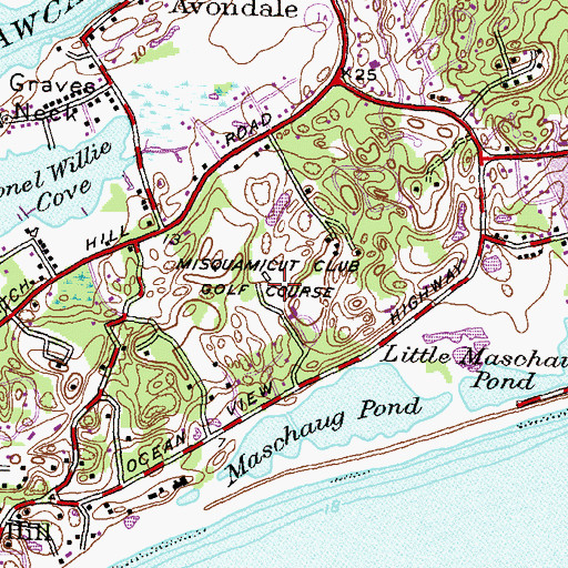 Topographic Map of Misquamicut Club Golf Course, RI
