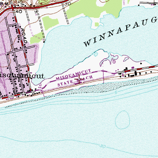 Topographic Map of Misquamicut State Beach, RI