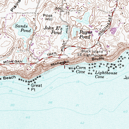 Topographic Map of Monhegan Bluffs Beach, RI