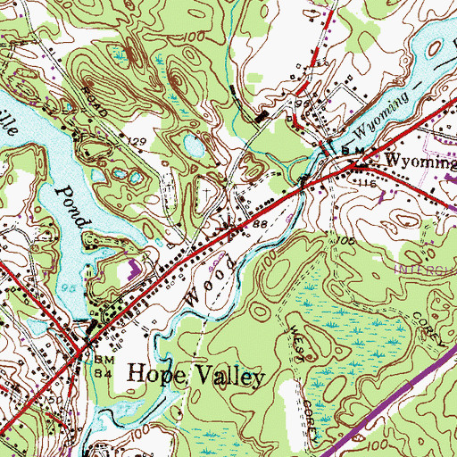 Topographic Map of New Hope Chapel, RI