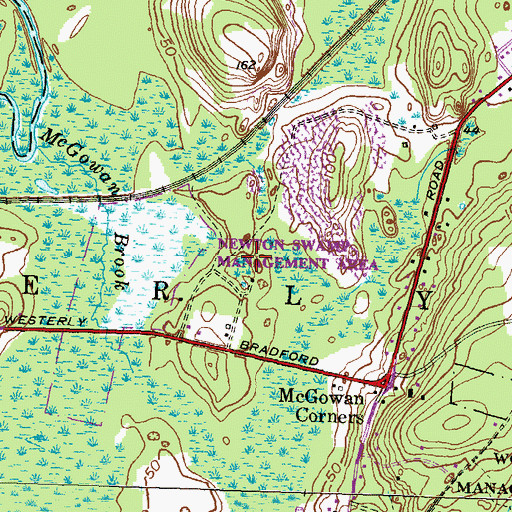 Topographic Map of Newton Swamp Management Area, RI