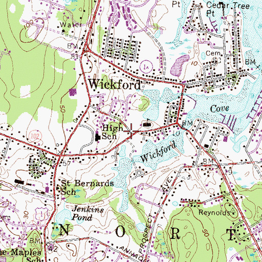 Topographic Map of North Kingstown Free Library, RI
