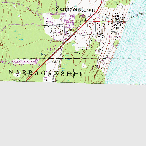 Topographic Map of Pettaquamscutt Cove National Wildlife Refuge, RI
