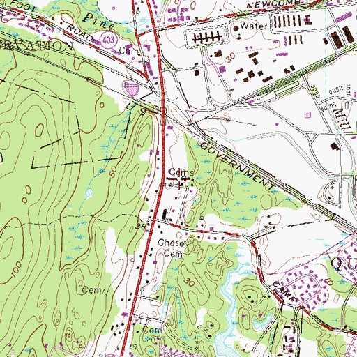 Topographic Map of Pierce - Phillips Cemetery, RI
