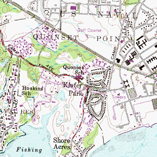 Topographic Map of Quonset School, RI