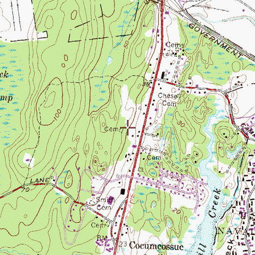 Topographic Map of Reynolds Cemetery, RI