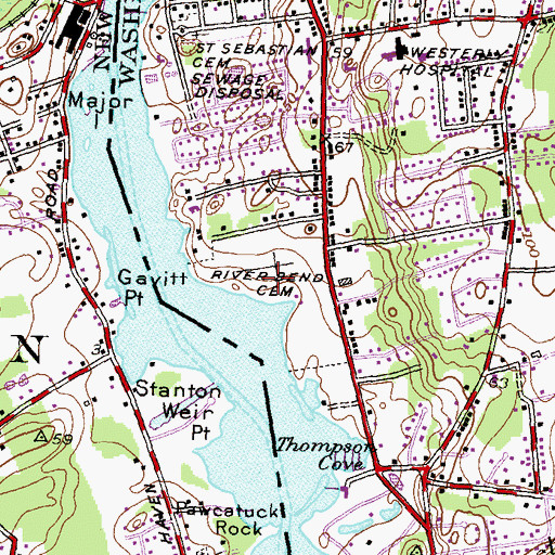 Topographic Map of River Bend Cemetery, RI